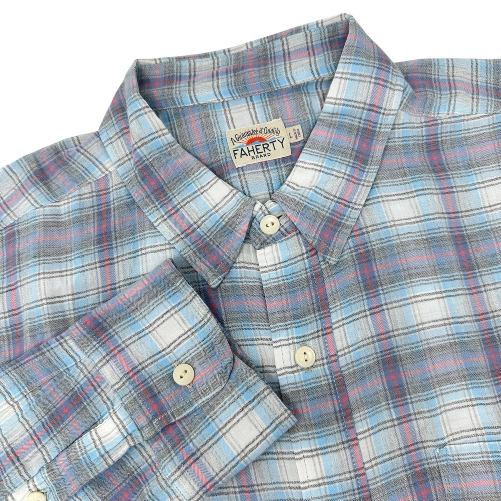 FAHERTY Brand‎ Mens Plaid Button Up Long Sleeve Shirt Gray Pink Blue Cotton L